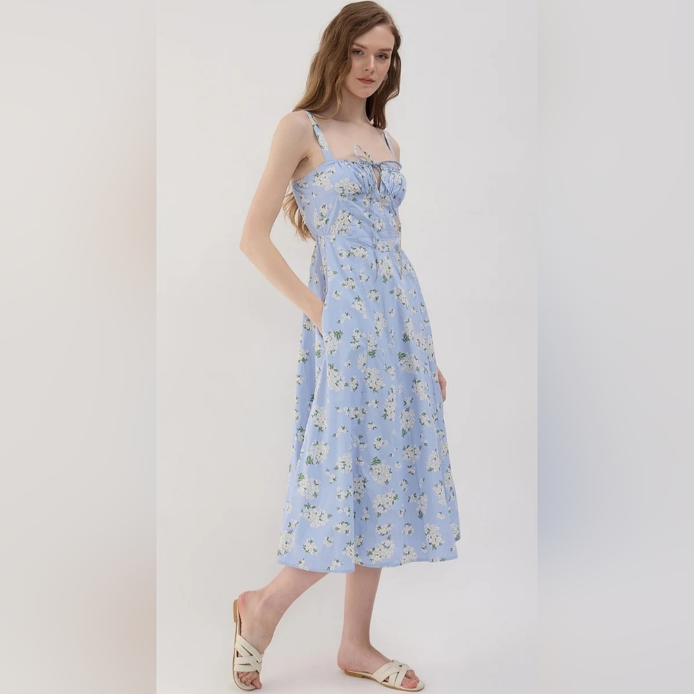 Jessica Simpson Light Blue Floral  Poplin Midi Dress Size Medium